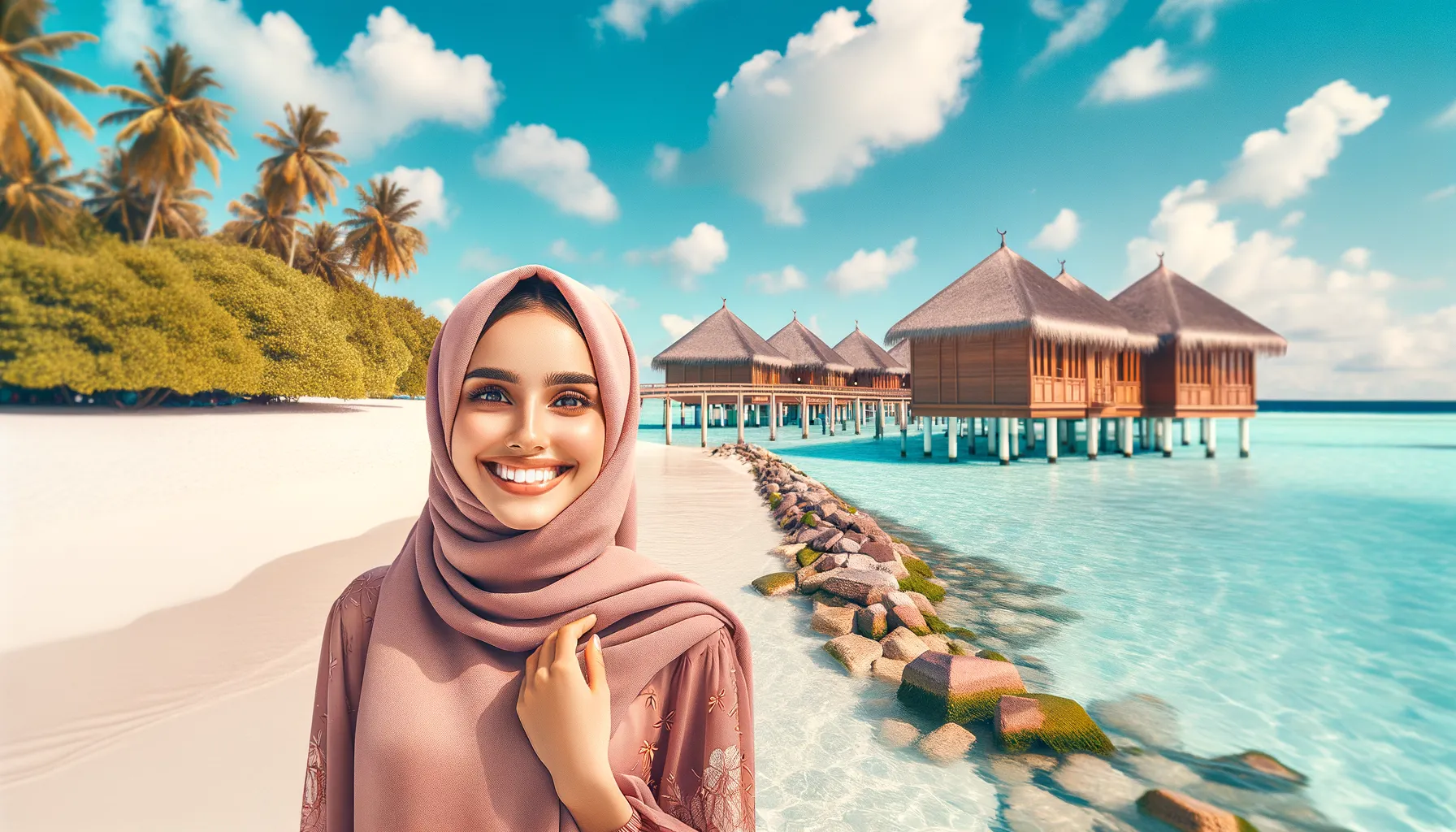 Pesona Tenang Marsha Aruan di Langit Biru Maldives