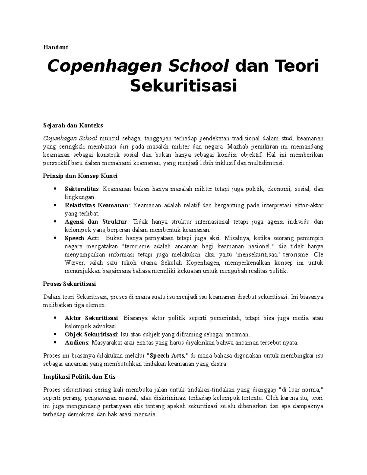 Memahami Teori Sekuritisasi Mazhab Kopenhagen dalam Hubungan Internasional