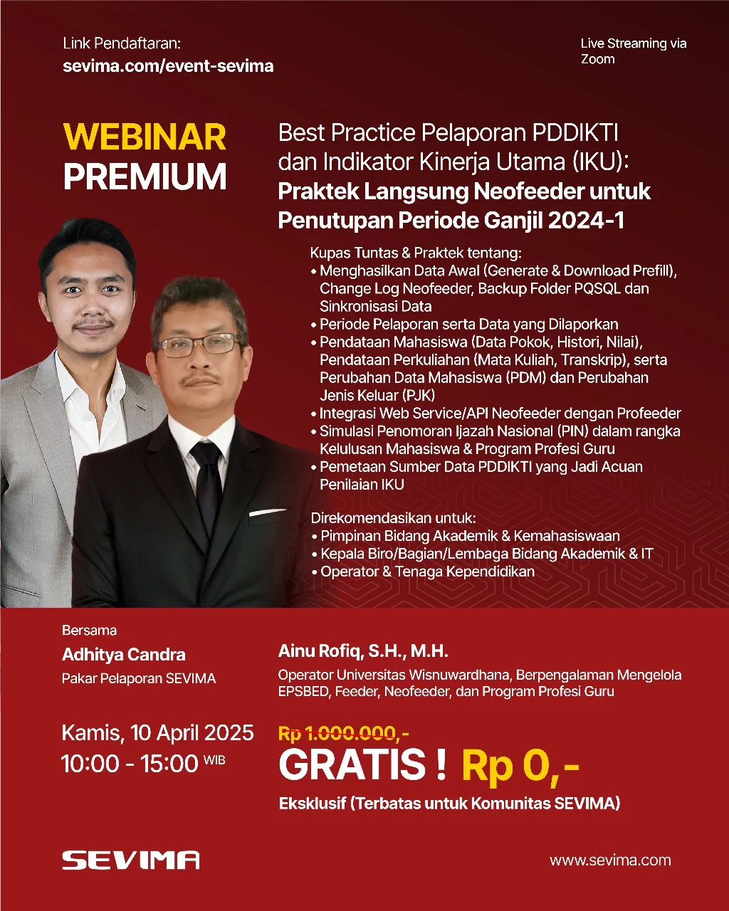 Webinar Bahas Praktik Pelaporan PDDIKTI dan IKU, Sertakan Simulasi Neofeeder untuk Penutupan Periode Ganjil 2024-1