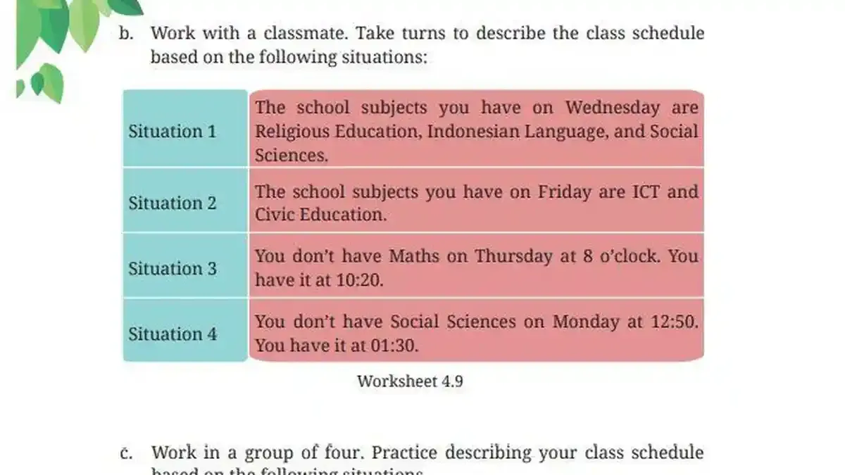 Kunci Jawaban Bahasa Inggris Kelas 7 Halaman 166 Kurikulum Merdeka: Worksheet 4.9 dan 4.10