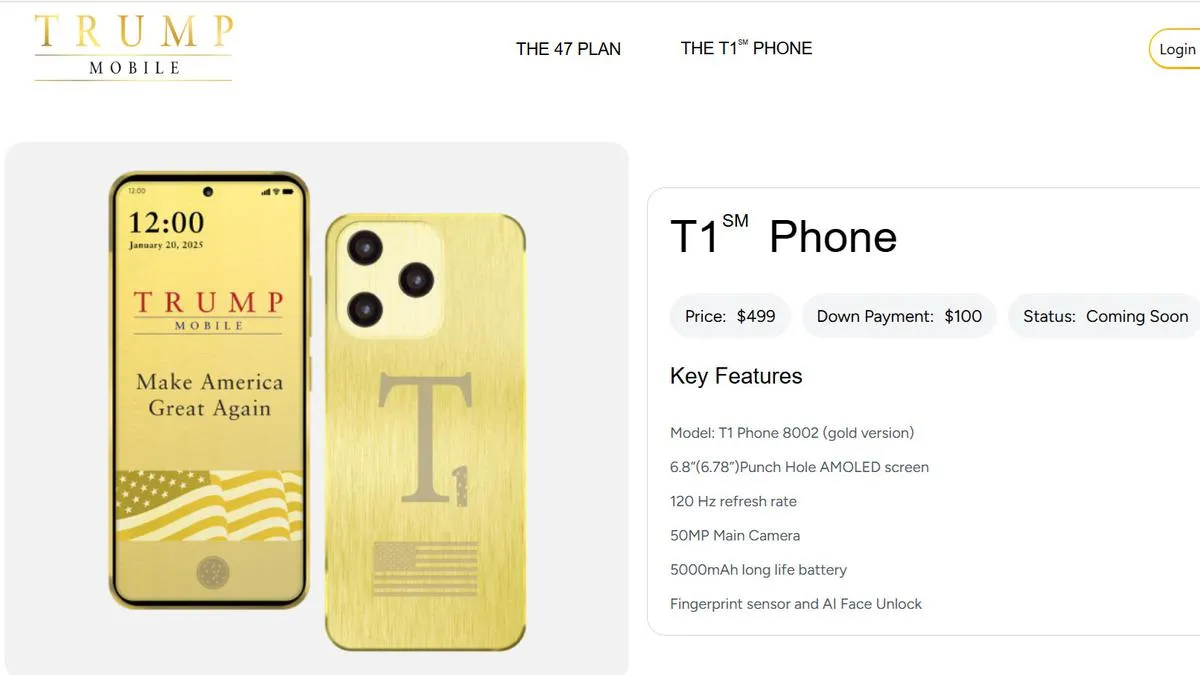 Keluarga Trump Umumkan Trump Mobile T1 Berwarna Emas, Ini Spesifikasi, Harga, dan Jadwal Pengirimannya