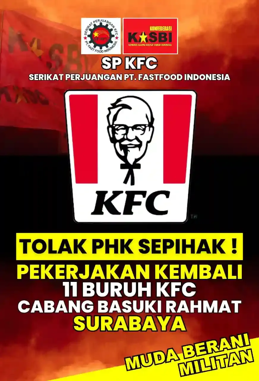 Buruh SP KFC dan KASBI Gelar Unjuk Rasa di Kantor Kemnaker, Tuntut Pekerja Di-PHK Dipekerjakan Kembali