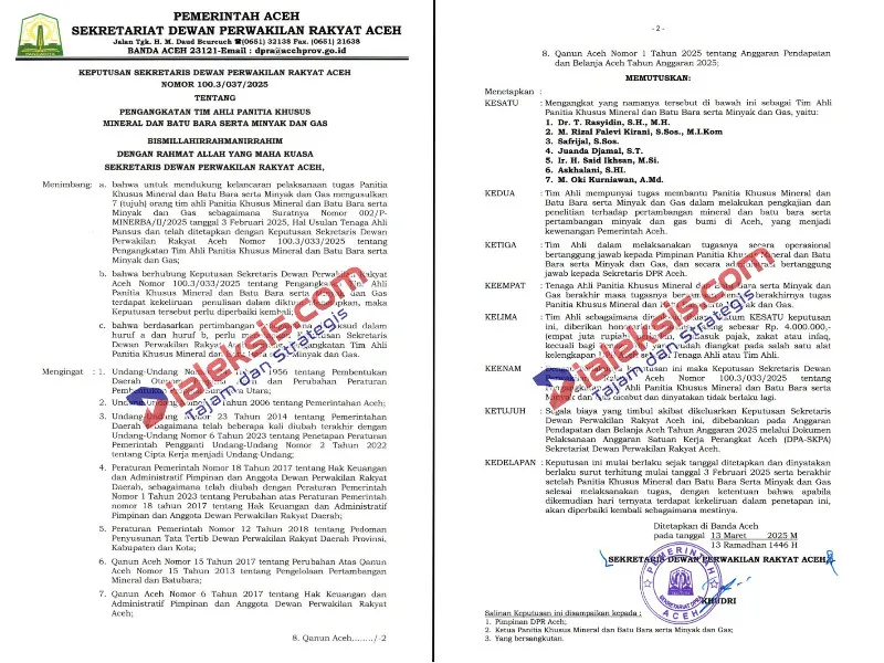 Sekwan DPRA Akui Typo dalam SK Tim Ahli Minerba dan Migas, Dokumen Lama Dicabut dan Diperbaiki