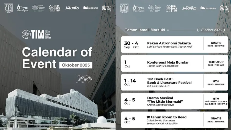 Kalender Acara di Taman Ismail Marzuki Jakarta Oktober 2025: Pameran Buku hingga Festival Film