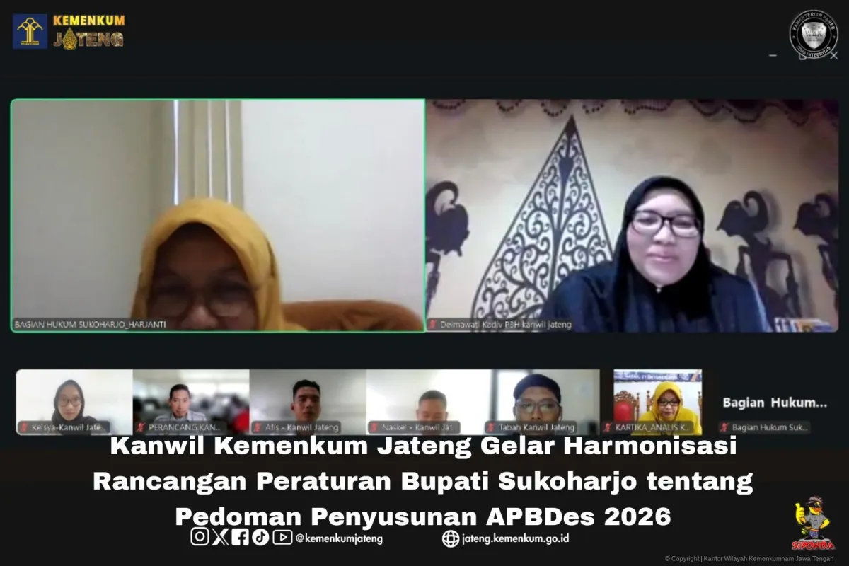 Kanwil Kemenkum Jateng Harmonisasi Rancangan Perbup Sukoharjo tentang Pedoman Penyusunan APBDes 2026