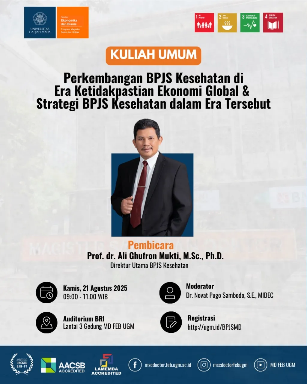 FEB UGM Gelar Kuliah Umum Bahas Perkembangan BPJS Kesehatan di Tengah Ketidakpastian Ekonomi Global