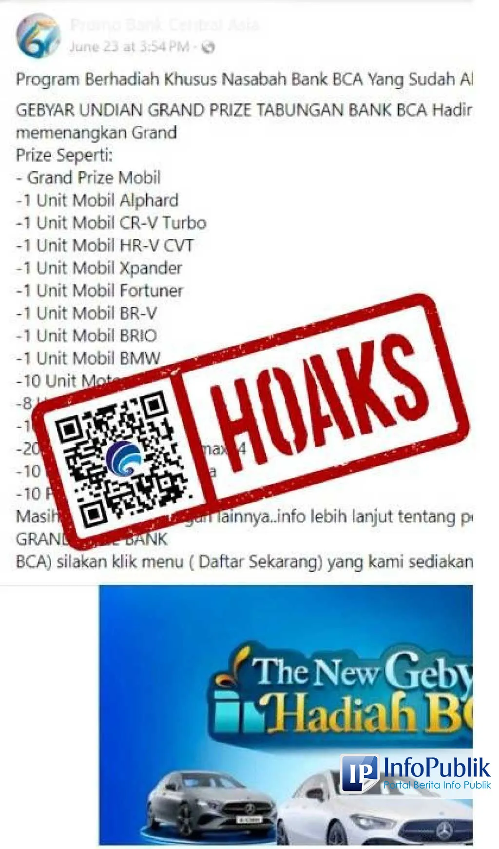 Cek Fakta: Tautan Pendaftaran Gebyar Undian BCA di Facebook Tidak Benar
