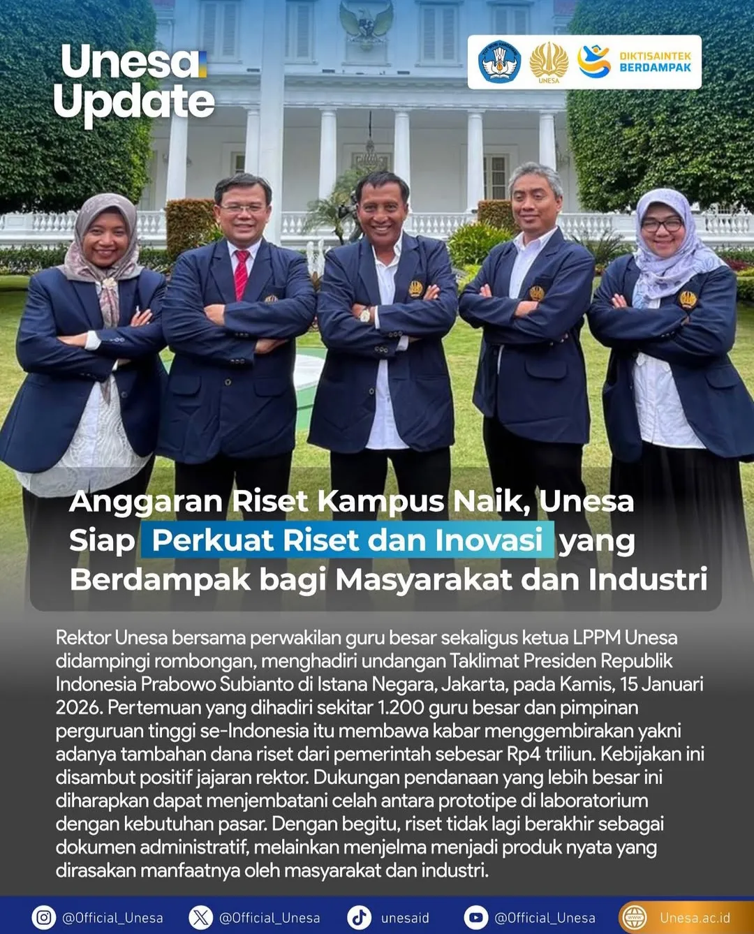 Anggaran Riset Kampus Bertambah, UNESA Nyatakan Siap Perkuat Riset dan Inovasi Berdampak