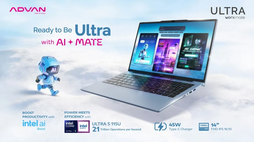 Advan Rilis Workmate Ultra, Laptop Entry Level dengan Intel Core Ultra 5 dan Fitur AI