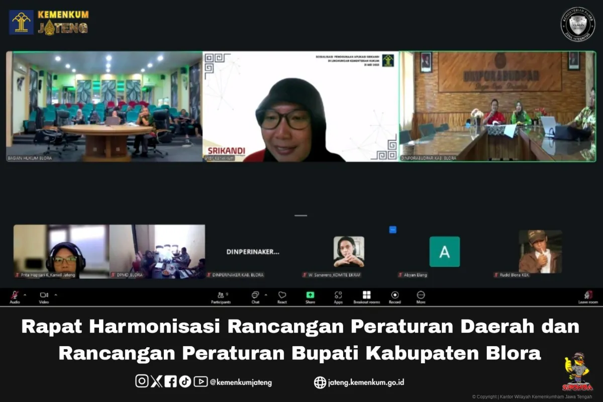 Kanwil Kementerian Hukum Jateng Gelar Rapat Harmonisasi Sejumlah Rancangan Peraturan di Kabupaten Blora