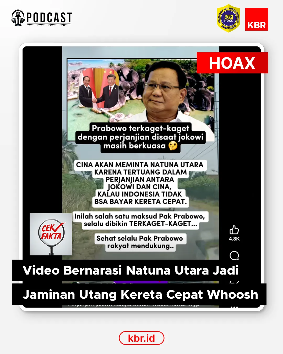 Cek Fakta: Video Klaim Natuna Utara Jadi Jaminan Utang Kereta Cepat Whoosh Disebut Konten Palsu