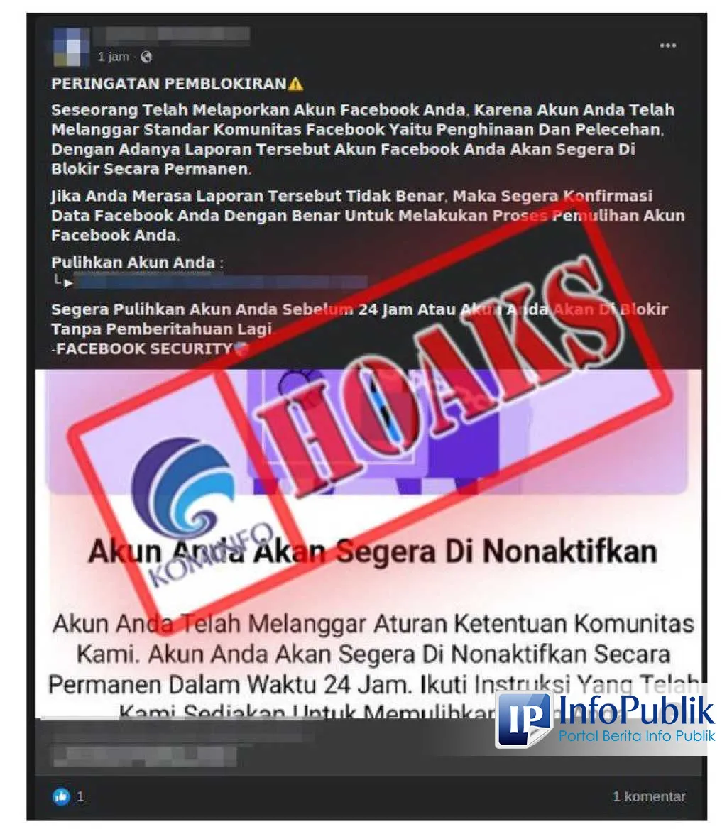 Pesan Berantai soal Pemblokiran Akun Facebook Disebut Hoaks, Waspadai Tautan Phishing