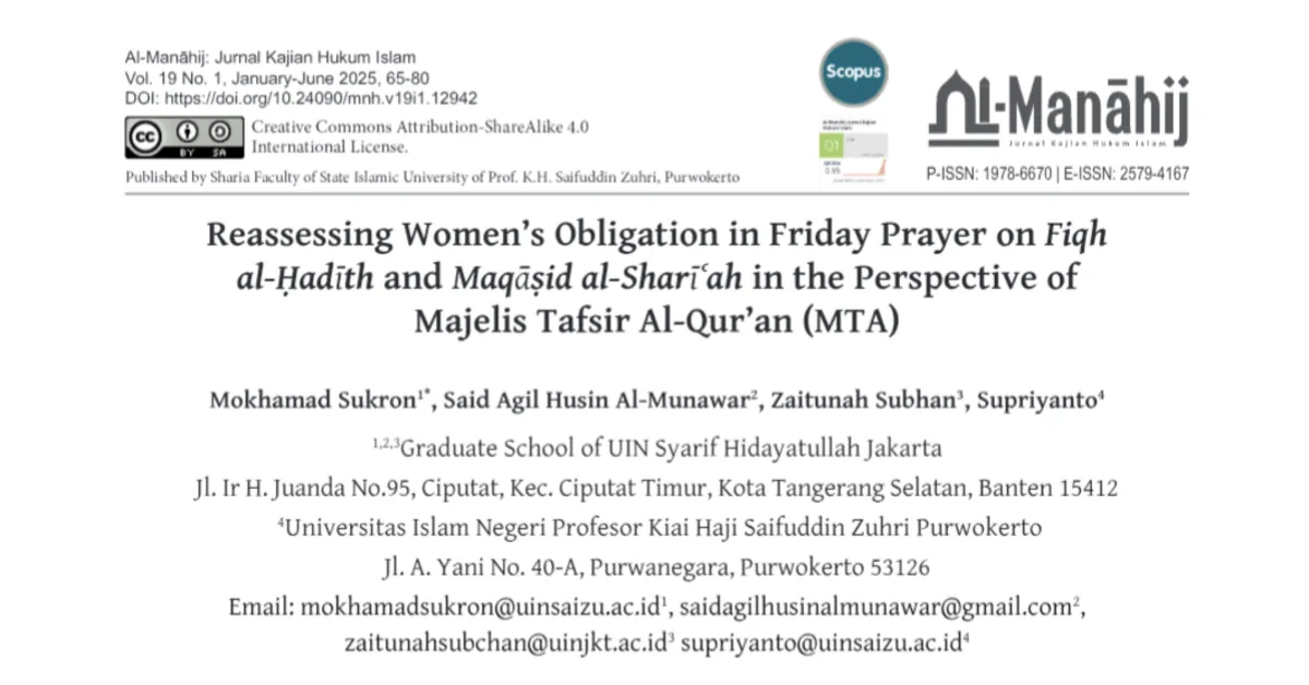 Riset di Al-Manāhij Soroti Tafsir MTA soal Kewajiban Salat Jumat bagi Perempuan
