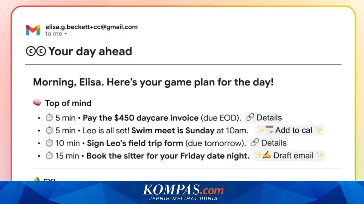 Google Uji Coba Agen AI CC untuk Kirim Ringkasan Jadwal dan E-mail Setiap Pagi