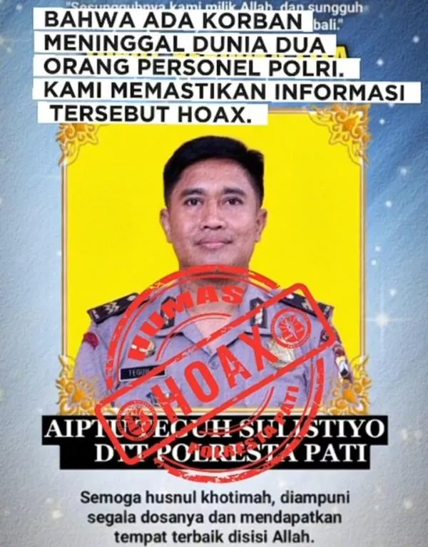 Polresta Pati Tegaskan Hoaks Kabar Dua Polisi Meninggal Akibat Unjuk Rasa 13 Agustus 2025