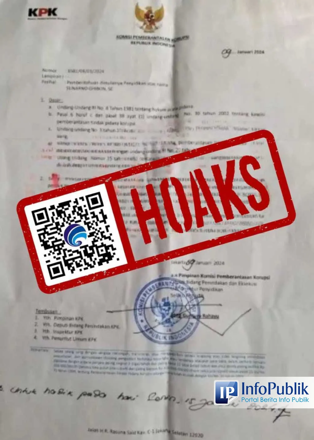 KPK Pastikan Surat Pemberitahuan Penyelidikan di Boyolali yang Beredar adalah Hoaks