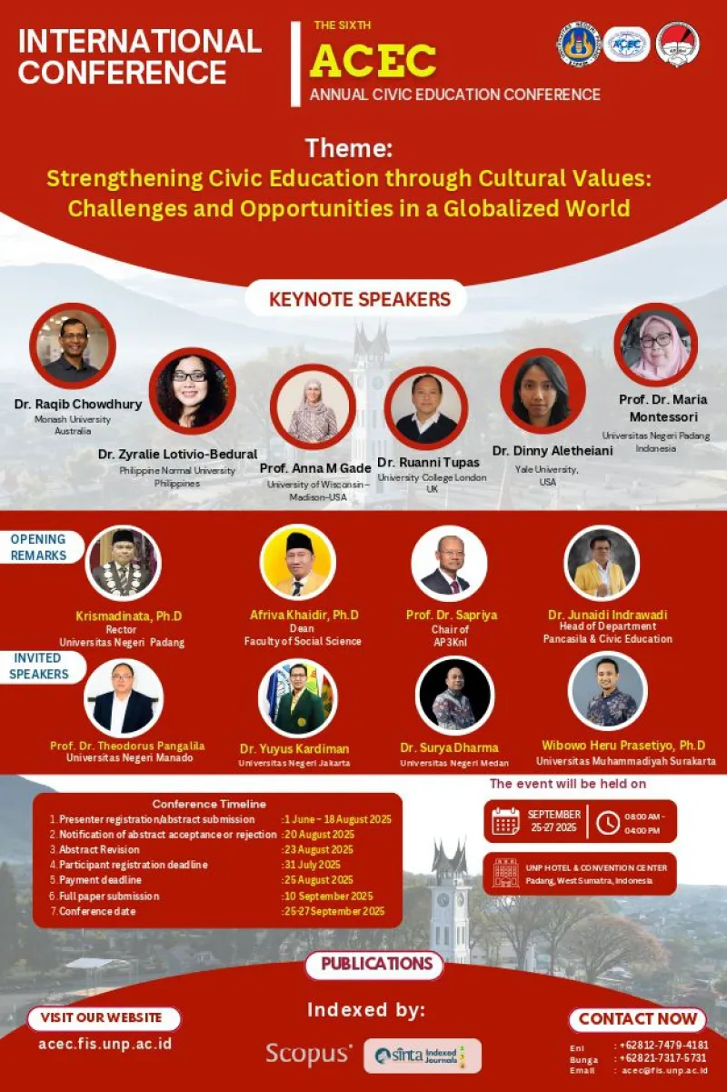 Prodi PPKn Universitas Negeri Padang Jadi Tuan Rumah The Sixth Annual Civic Education Conference 2025