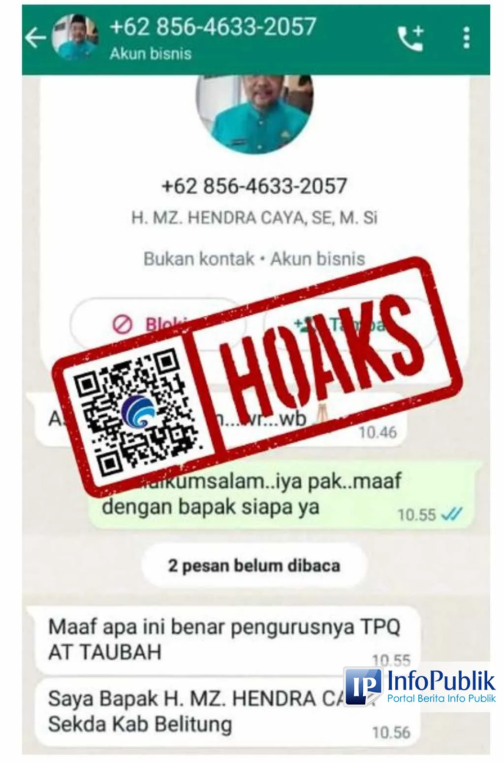 Akun WhatsApp Mengatasnamakan Sekda Belitung Disebut Palsu, Masyarakat Diminta Waspada