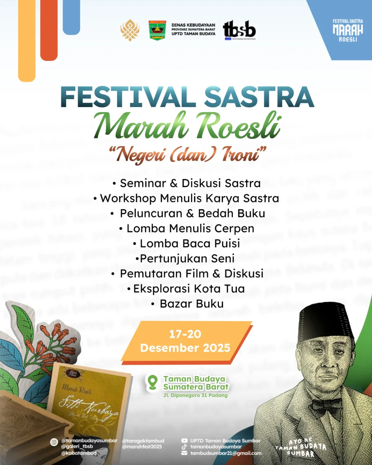 Festival Sastra Marah Roesli 2025 Digelar di Padang, Angkat Tema “Negeri (dan) Ironi”