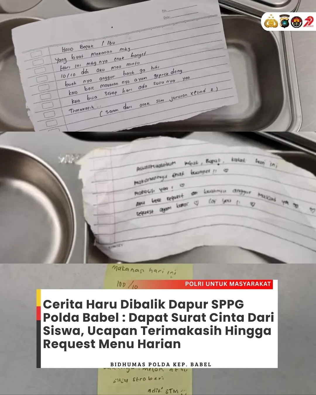 Petugas Dapur SPPG Polda Babel Kerap Temukan “Surat Cinta” dari Siswa Penerima MBG