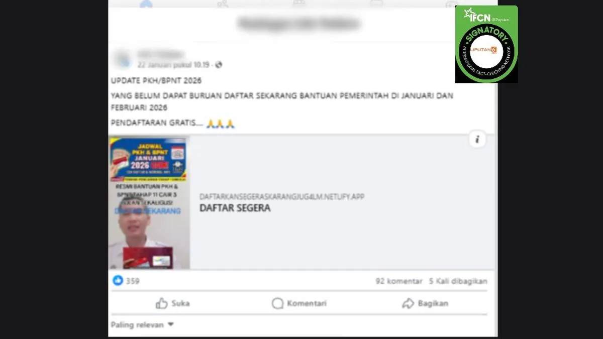 Cek Fakta: Tautan Pendaftaran PKH-BPNT Januari–Februari 2026 yang Beredar di Medsos Tidak Benar