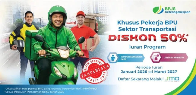 BPJS Ketenagakerjaan Terapkan PP 50/2025, Iuran JKK-JKM Pekerja Transportasi BPU Didiskon 50 Persen