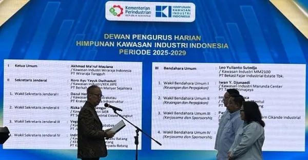 Menperin Lantik Pengurus HKI 2025–2029, Kawasan Industri Disebut Kunci Tarik Investasi Rp 6.744,5 Triliun