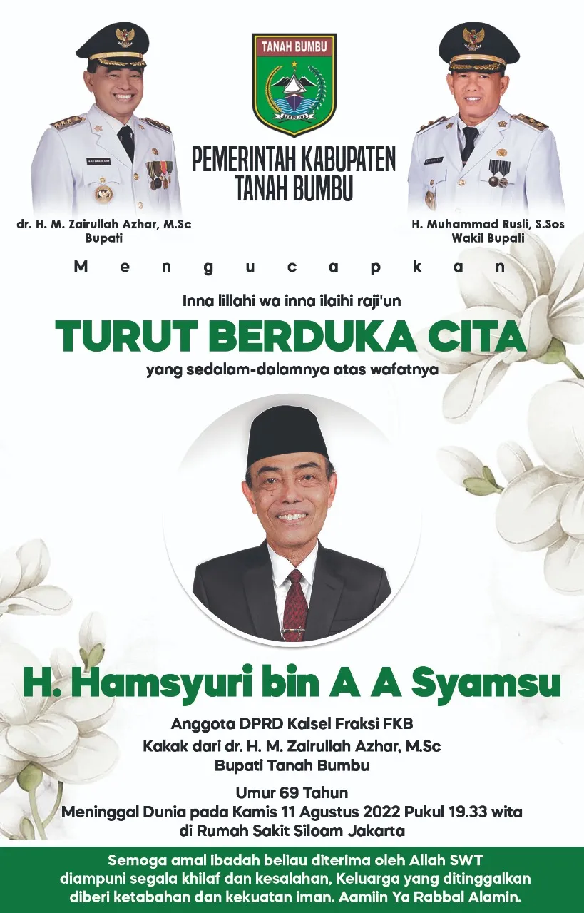 Kakak Bupati Tanah Bumbu H. Hamsyuri Meninggal Dunia di Jakarta