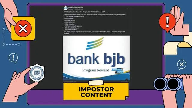 Hoaks Undian Berhadiah Mengatasnamakan Bank BJB Beredar di Facebook