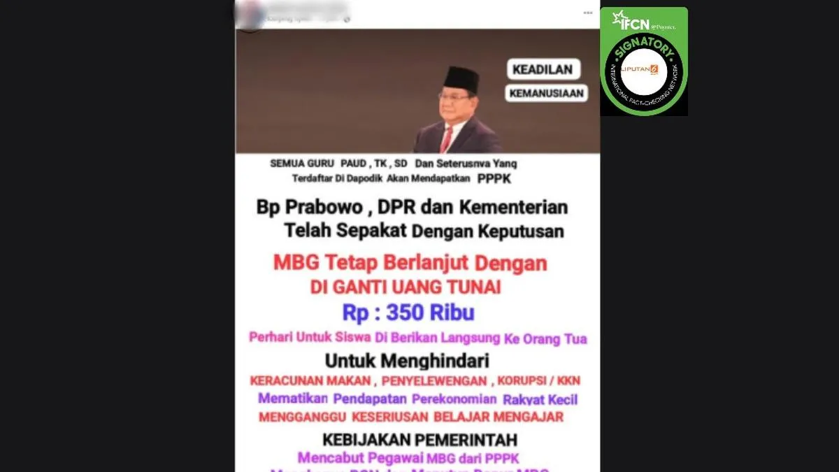 Cek Fakta: Klaim MBG Diganti Uang Tunai Rp350.000 per Hari untuk Siswa Tidak Benar