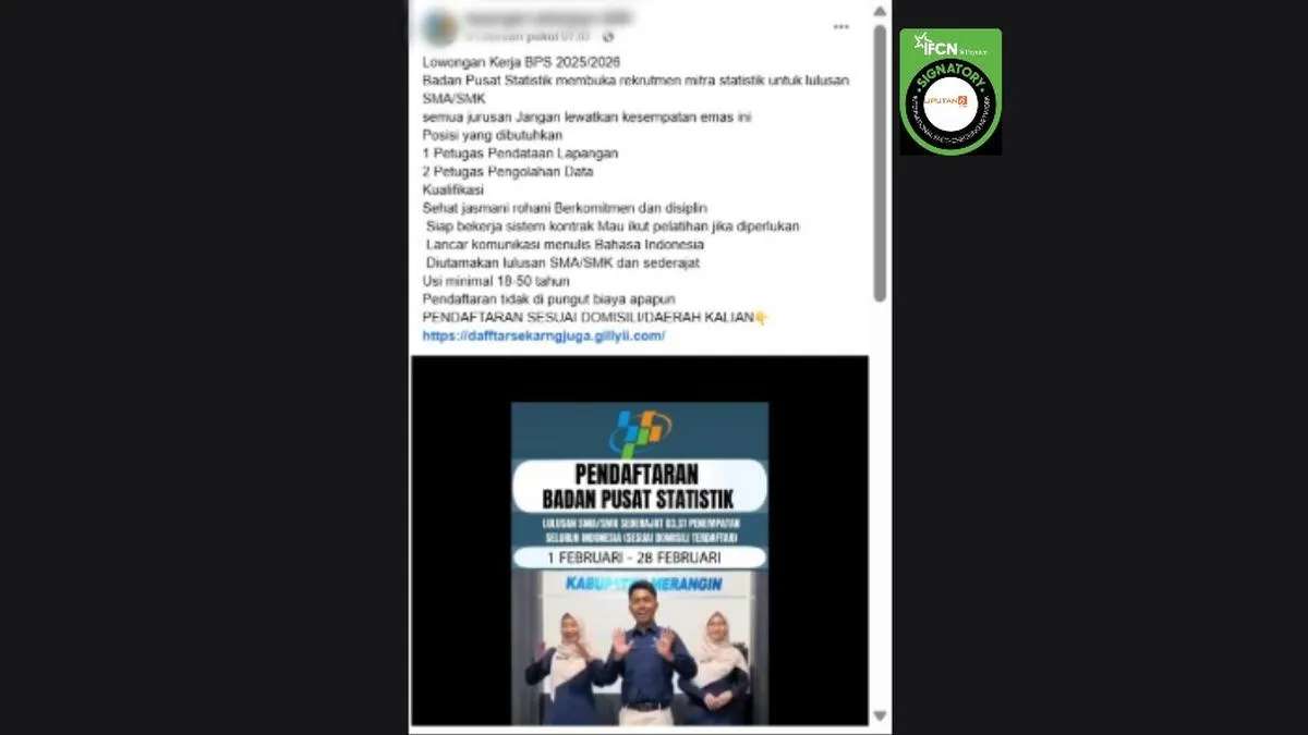 BPS Tegaskan Link Pendaftaran Lowongan Kerja yang Beredar di Medsos Tidak Benar
