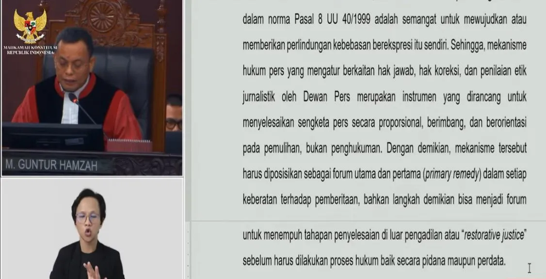 MK Tegaskan Wartawan Tak Dapat Dipidana Langsung atas Karya Jurnalistik, Mekanisme UU Pers Harus Ditempuh
