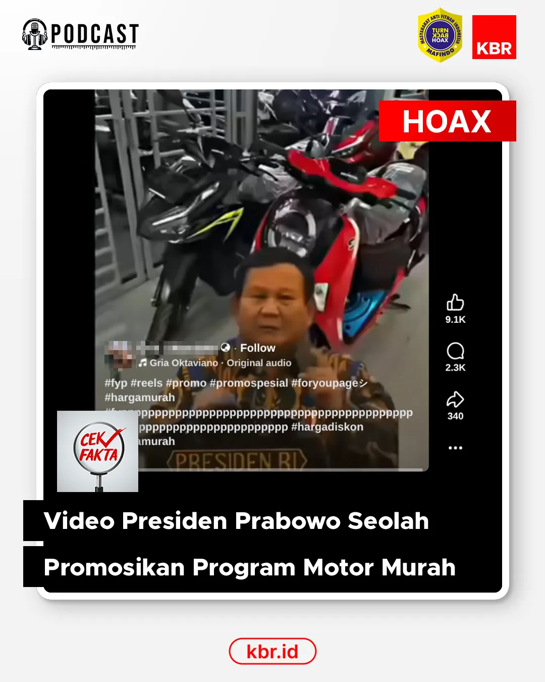 Cek Fakta: Video Prabowo Diklaim Promosikan Program Motor Murah, Mafindo Nyatakan Konten Palsu