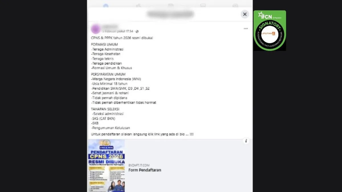 Cek Fakta: Klaim Link Pendaftaran CPNS 2026 yang Beredar di Facebook Tidak Benar