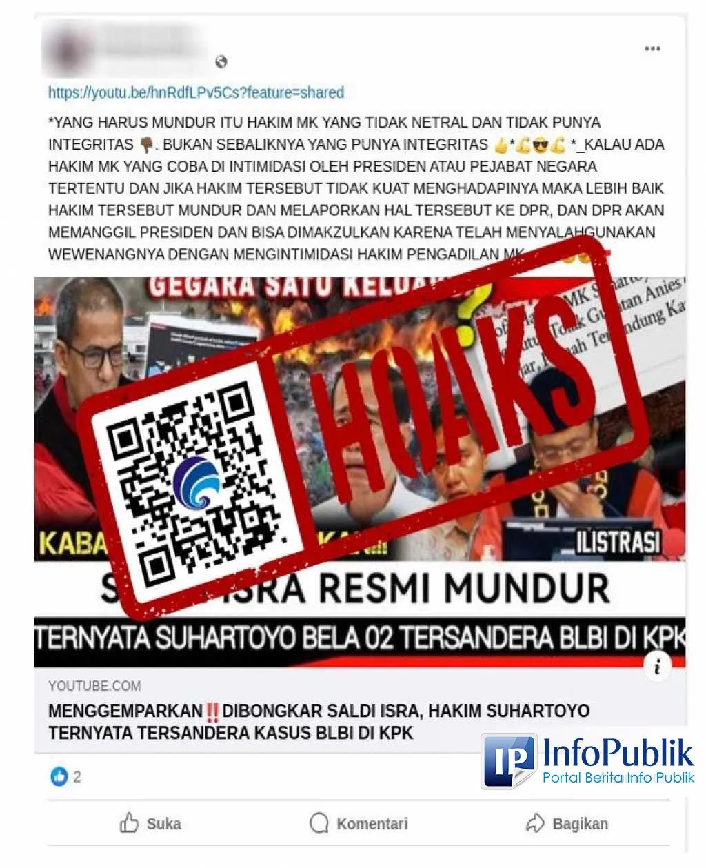 Cek Fakta: Video di Facebook Keliru Klaim Saldi Isra Resmi Mundur dari Hakim MK