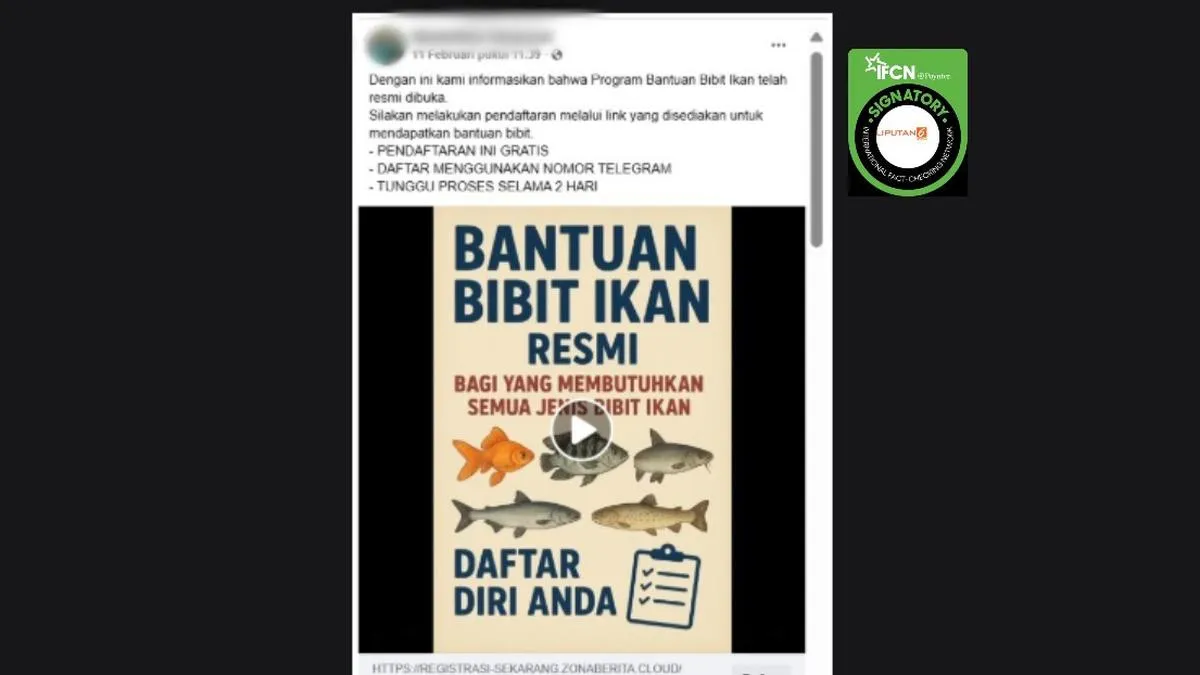 Cek Fakta: Klaim Link Pendaftaran Bantuan Bibit Ikan via Telegram Tidak Benar