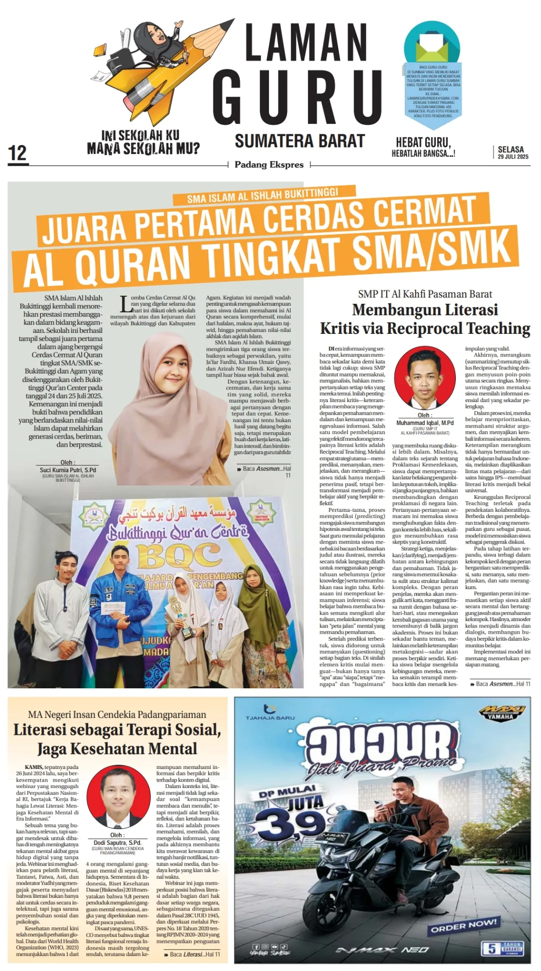 Guru dan Siswa Diajak Kirim Tulisan ke Laman Guru Padang Ekspres