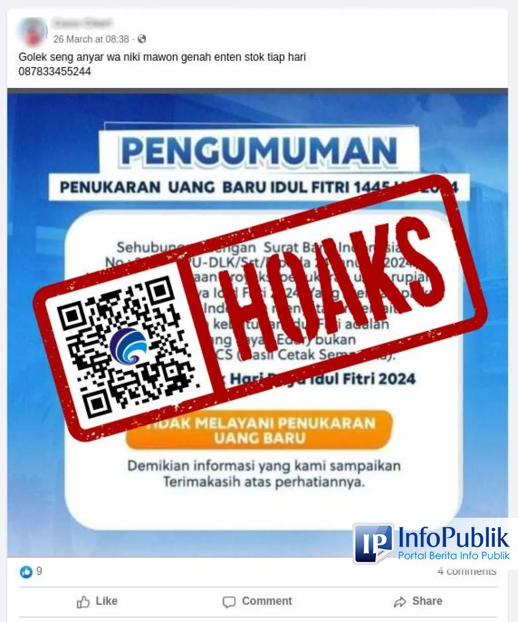 Cek Fakta: BI Tetap Layani Penukaran Uang Baru untuk Lebaran 2024