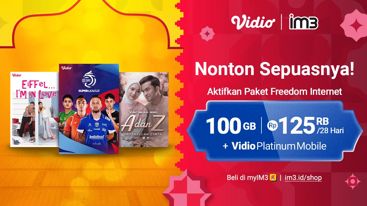 IM3 Tawarkan Paket Freedom Internet 100GB dengan Vidio Platinum Mobile Rp125.000