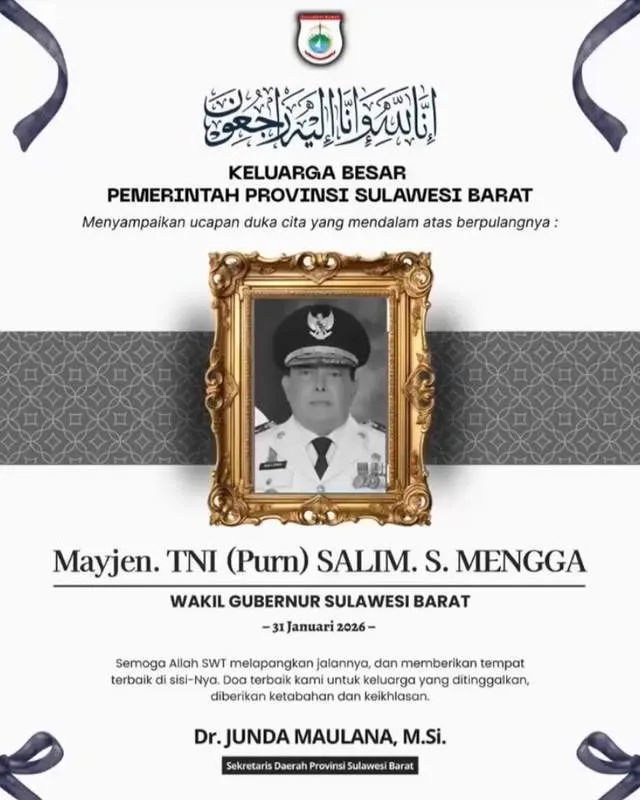 Wakil Gubernur Sulawesi Barat Salim S Mengga Meninggal Dunia