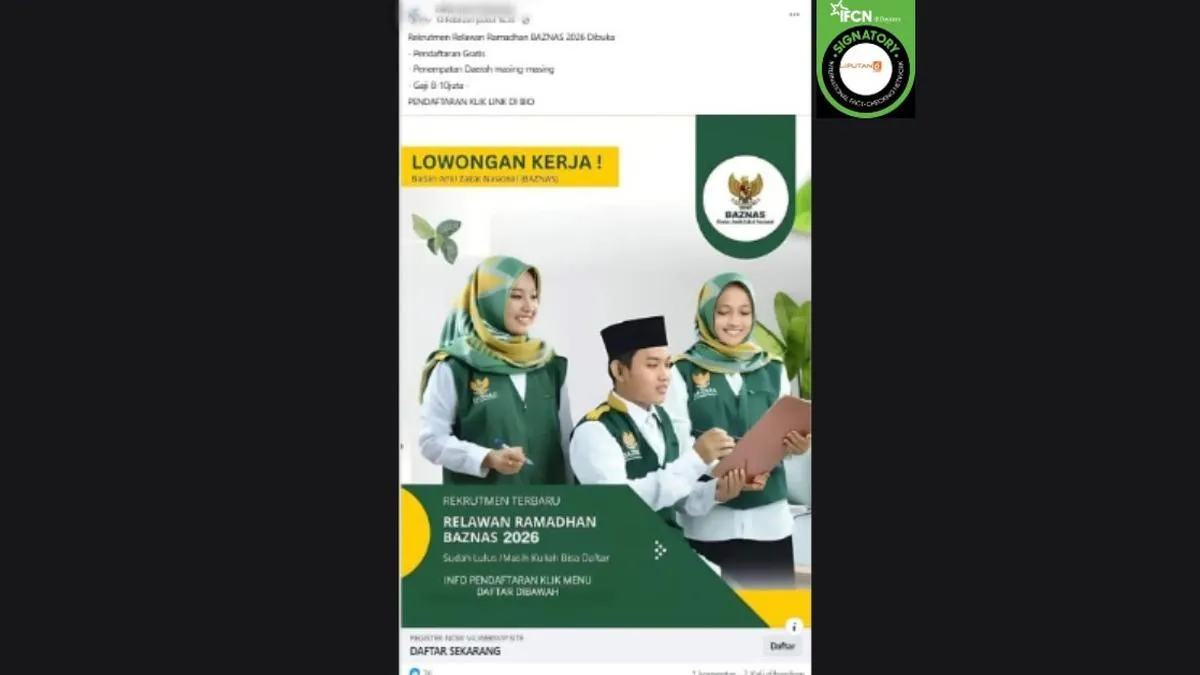 Cek Fakta: Link Rekrutmen Relawan Ramadan Baznas 2026 di Facebook Tidak Benar