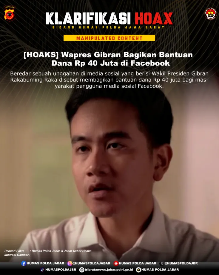 Cek Fakta: Klaim Wapres Gibran Bagikan Bantuan Dana Rp 40 Juta di Facebook adalah Hoaks