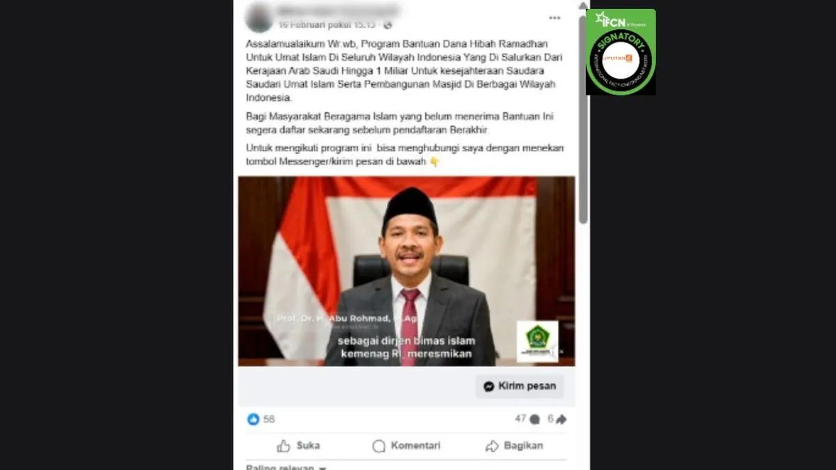 Cek Fakta: Video Klaim Dirjen Bimas Islam Umumkan Bantuan Dana Hibah Ramadan Disebut Deepfake