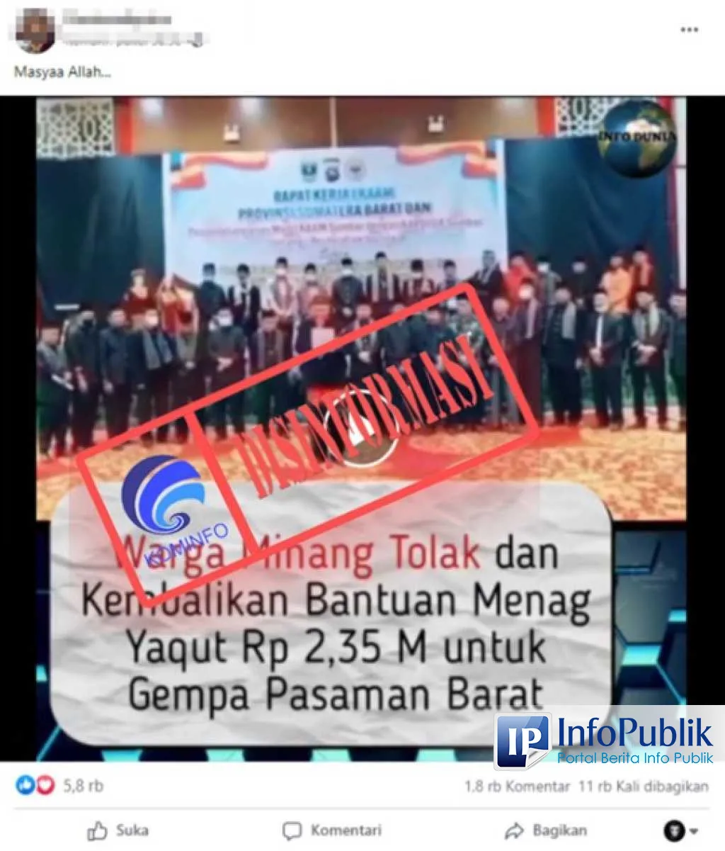 Klaim Warga Minang Tolak Bantuan Menag untuk Gempa Pasaman Barat Dinilai Menyesatkan