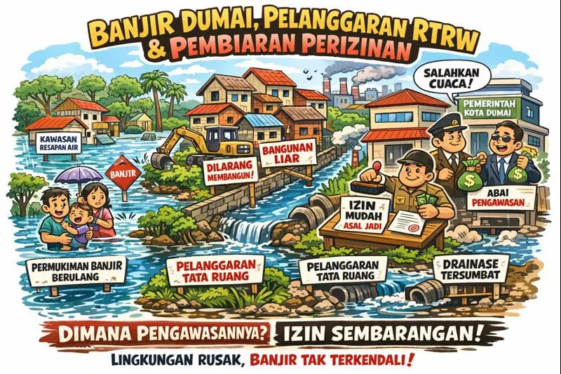 Banjir Berulang di Dumai Disorot sebagai Dampak Pelanggaran RTRW dan Lemahnya Pengawasan Perizinan