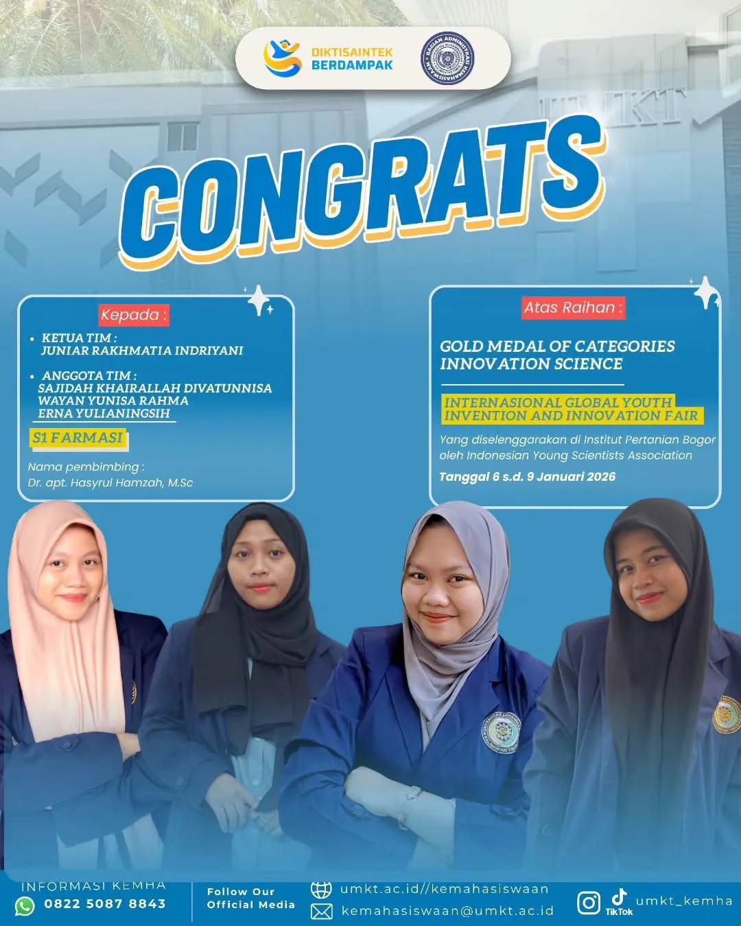 Kolaborasi BRIDA Kaltim–UMKT Antar Mahasiswa Raih Emas di Ajang Inovasi Sains Internasional