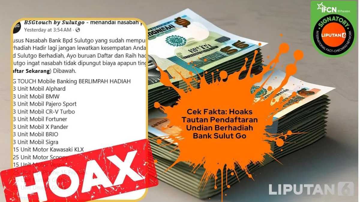 Cek Fakta: Tautan Pendaftaran Undian Berhadiah yang Mengatasnamakan Bank SulutGo Disebut Hoaks