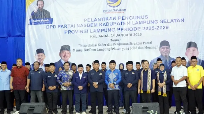 Pelantikan Pengurus DPD NasDem Lampung Selatan, Bupati Egi Tekankan Kolaborasi Politik untuk Pembangunan Daerah