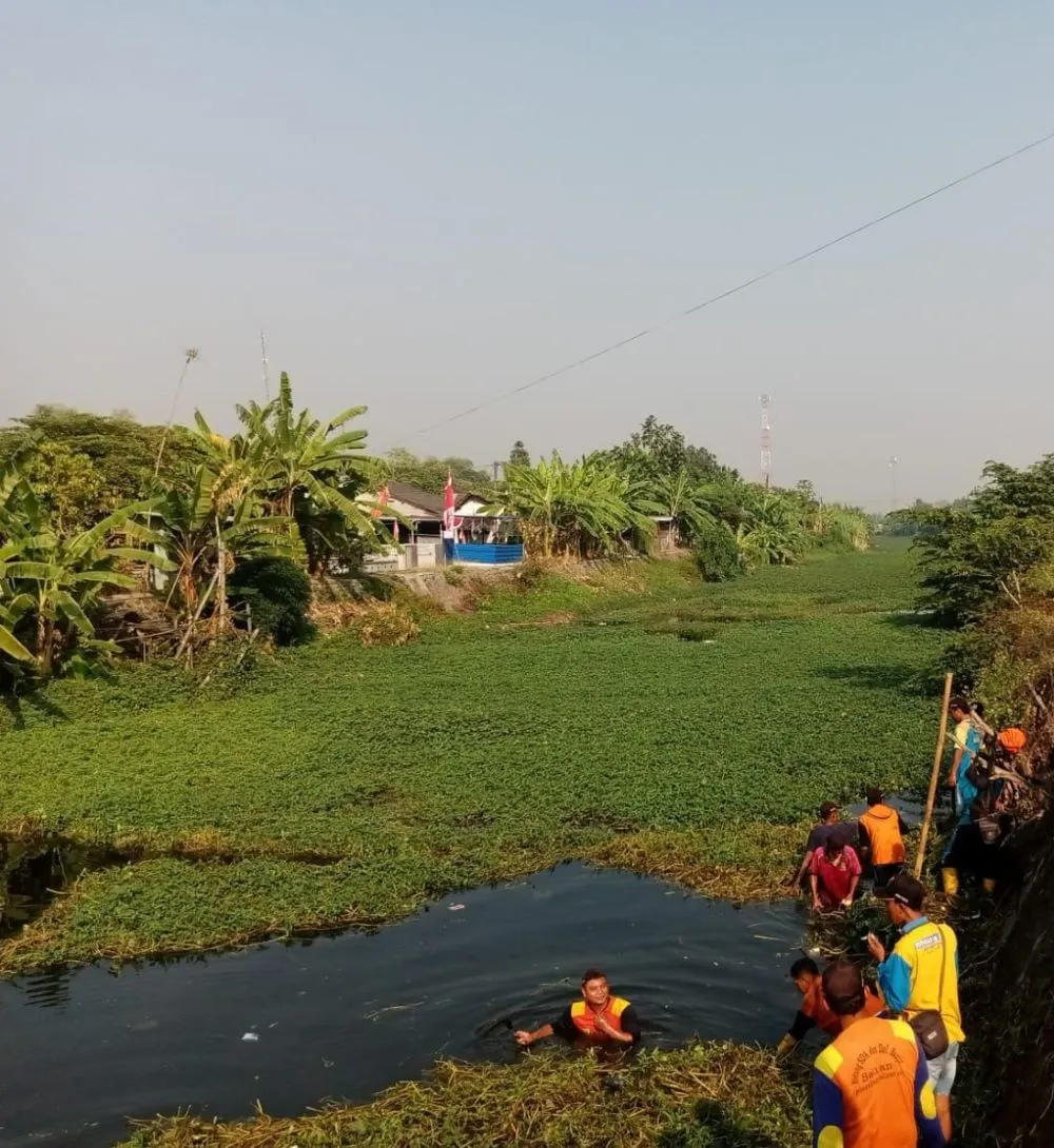 Pemkot Mojokerto Bersihkan Tumbuhan Liar yang Menutup Sungai Sadar Secara Berkala