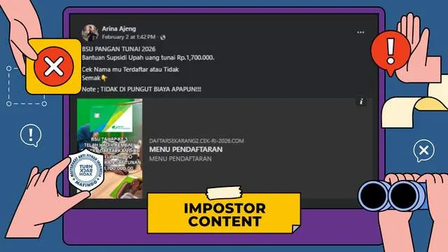 Tautan “Pengecekan BSU Pangan Tunai 2026” di Facebook Dipastikan Hoaks